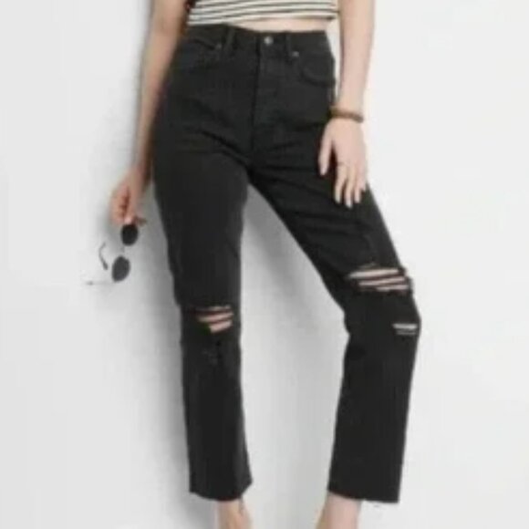 Wild Fable High Waisted Straight Leg Distressed Jeans - Size 8 in Washed Black - Picture 9 of 9
